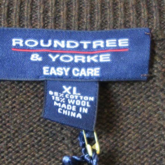 NWT Roundtree & Yorke Brown Washable Wool Cotton Blend V-Neck Sweater Size XL - Picture 6 of 8